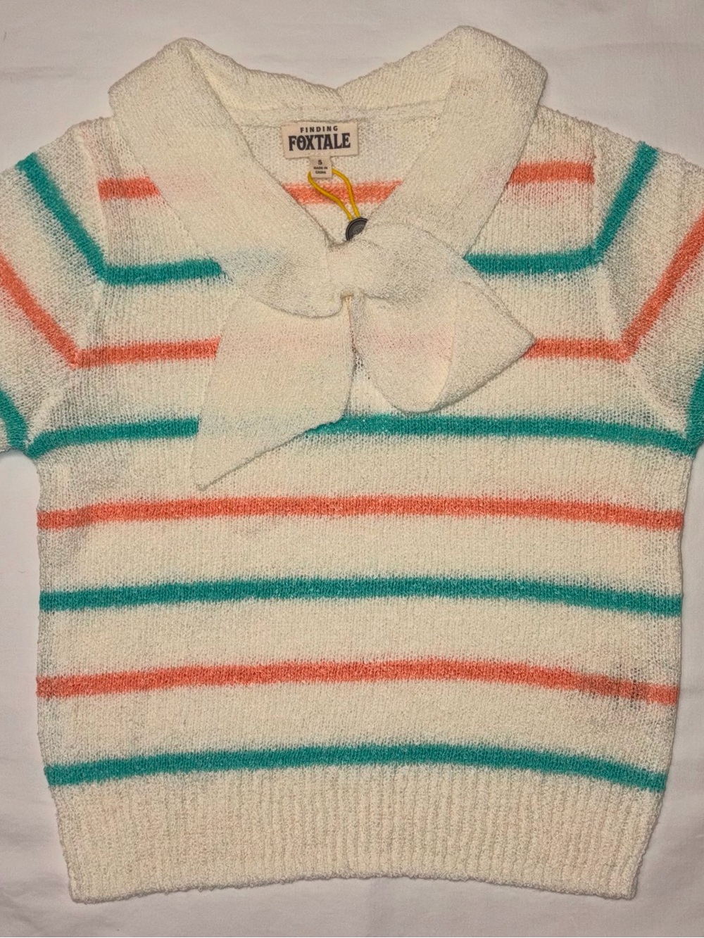 Finding Foxtale Sail Away Short Sleeve Sweater w/charming stripes sz 5 NWT